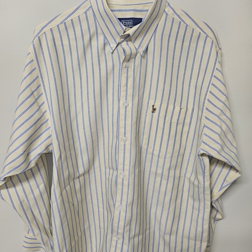 Polo by Ralph Lauren Cream and Light Blue Striped Button-Down Shirt